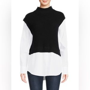 CALVIN KLEIN  Mockneck Twofer Top; brand new with tags